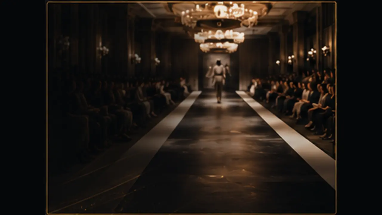 Fashion show runway under grand chandeliers